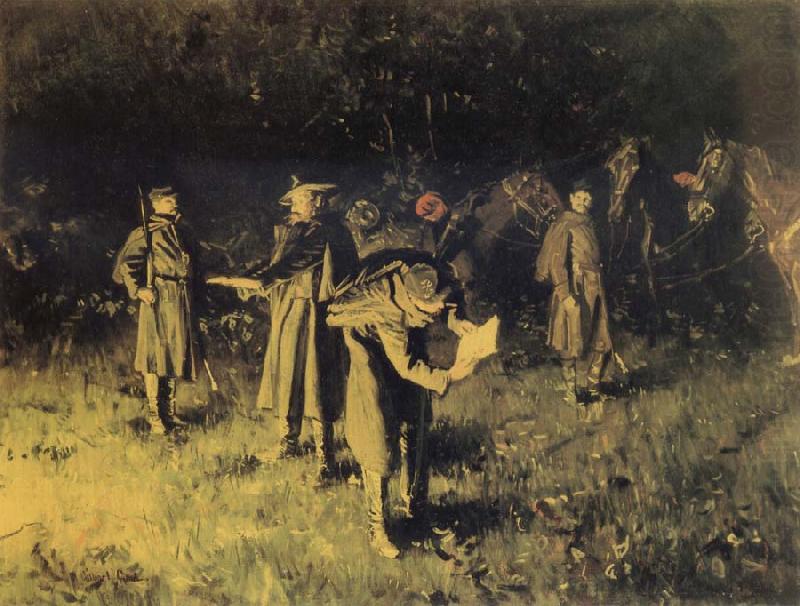 Federal troops reading a message at fireside, unknow artist